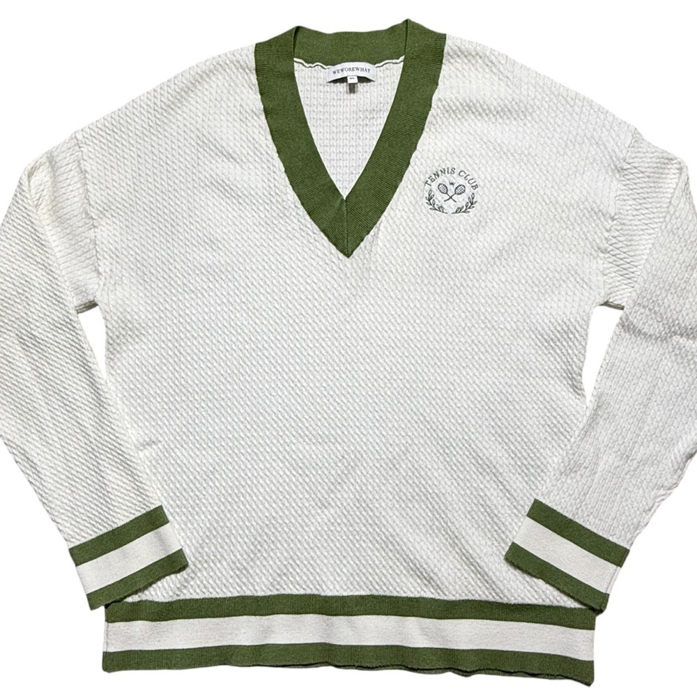 WeWoreWhat Tennis club preppy sweater white green women M/L knit embroidered